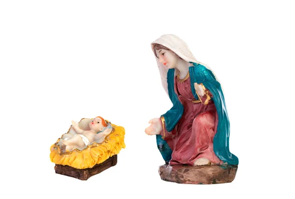 Belén Navidad Con Sagrada Familia Aislada Sobre Fondo Blanco — Foto de Stock