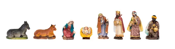 Kerststal Met Heilige Familie Geïsoleerd Een Witte Achtergrond — Stockfoto