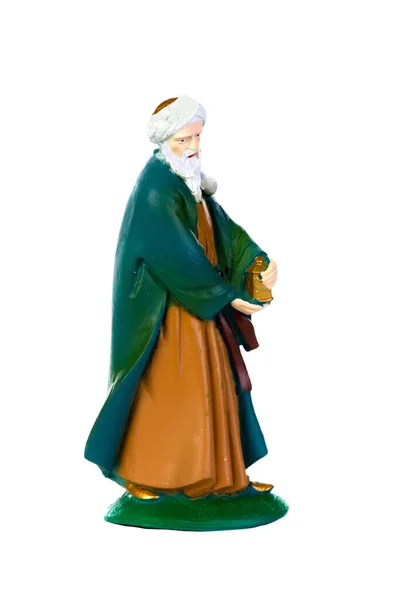 Christmas Magic Ceramic Figure Melchior One Wise Men Isolated White — Stock Photo, Image
