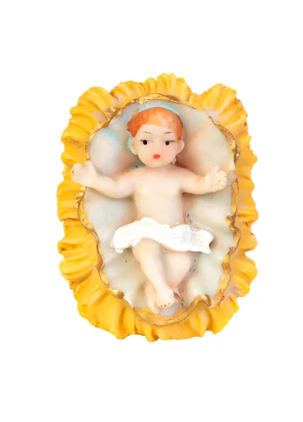 Figurinha Bebê Jesus Cristo Presépio Cristão Isolado Fundo Branco — Fotografia de Stock