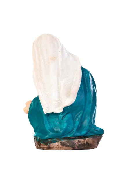 Keramisk Figur Jungfru Maria Isolerad Vit Bakgrund — Stockfoto