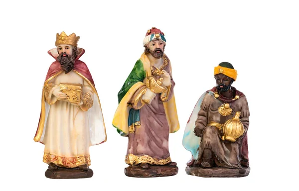 Magia Natal Figura Cerâmica Dos Homens Sábios Isolados Fundo Branco — Fotografia de Stock