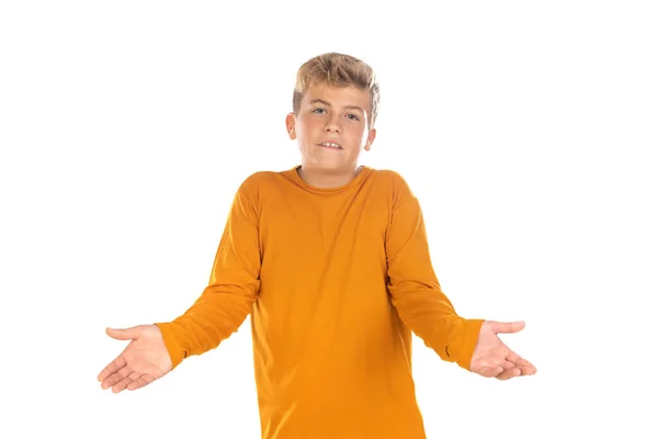 Teenager Orange Shirt White Background — Stock Photo, Image