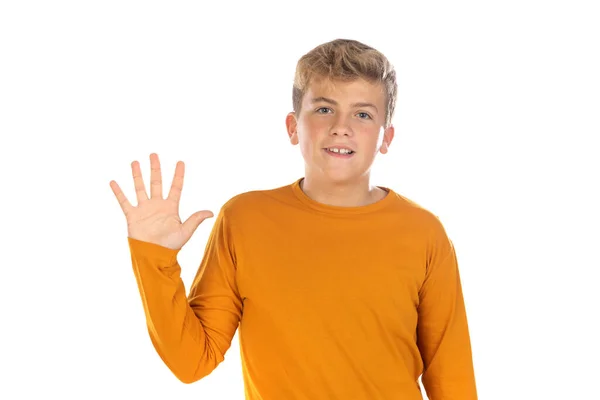 Adolescente Camiseta Naranja Sobre Fondo Blanco — Foto de Stock