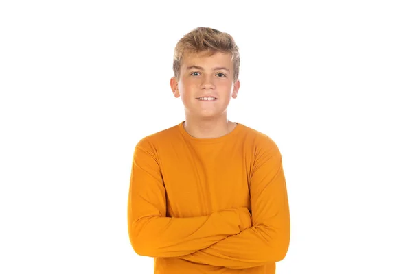 Teenager Orange Shirt White Background — Stock Photo, Image