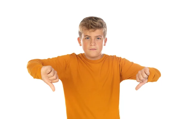 Nastolatek Pomarańczowej Koszulce Białym Tle — Zdjęcie stockowe