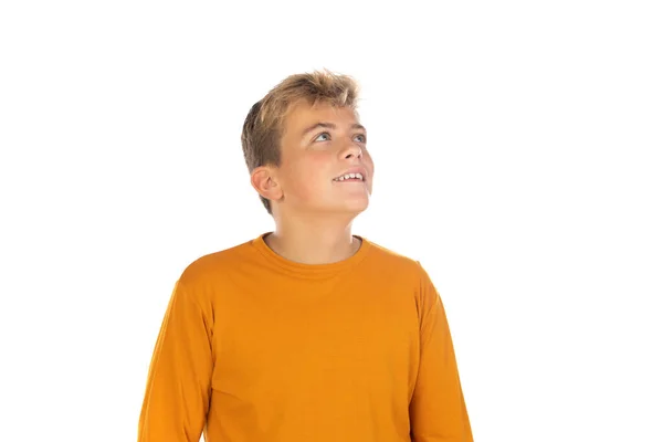 Συλληπτικός Έφηβος Πορτοκαλί Shirt Λευκό Φόντο — Φωτογραφία Αρχείου