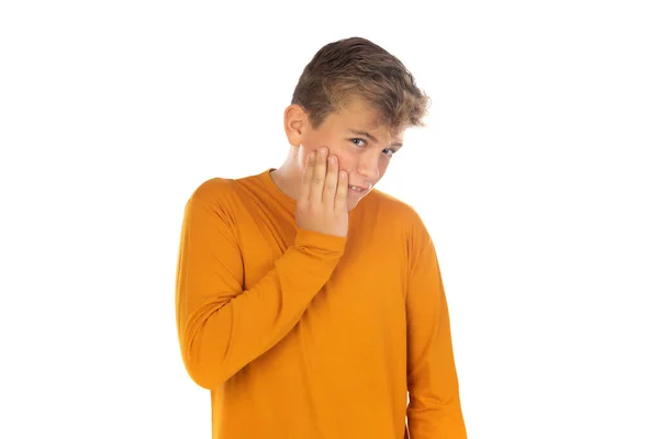 Tiener Oranje Shirt Een Witte Achtergrond — Stockfoto