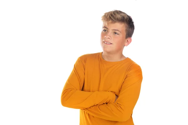 Adolescente Camiseta Naranja Sobre Fondo Blanco —  Fotos de Stock