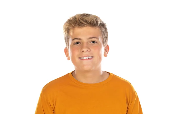 Teenager Shirt Arancione Sfondo Bianco — Foto Stock