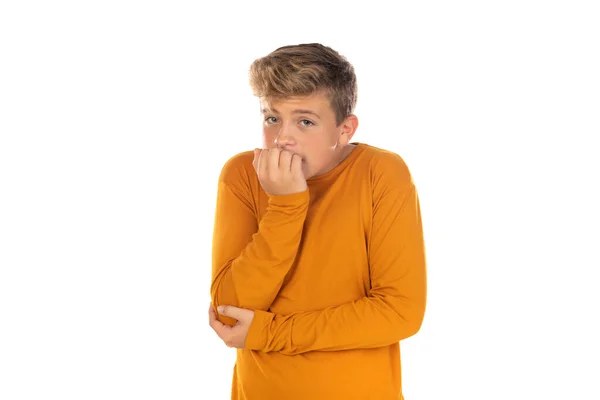 Teenager Shirt Arancione Sfondo Bianco — Foto Stock