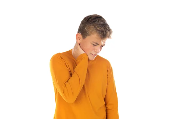 Tiener Oranje Shirt Een Witte Achtergrond — Stockfoto