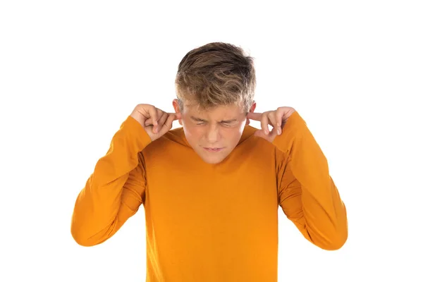 Tonåring Orange Shirt Vit Bakgrund — Stockfoto