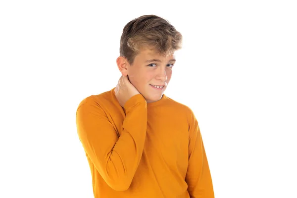 Teenager Πορτοκαλί Shirt Λευκό Φόντο — Φωτογραφία Αρχείου