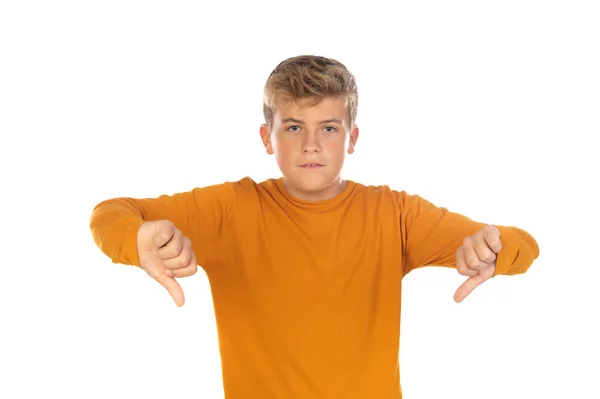 Adolescente Camiseta Naranja Sobre Fondo Blanco Imagen de stock