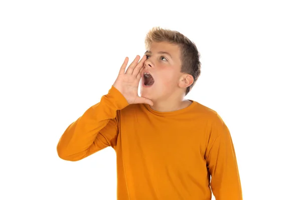 Teenager Orangefarbenem Shirt Auf Weißem Hintergrund lizenzfreie Stockbilder