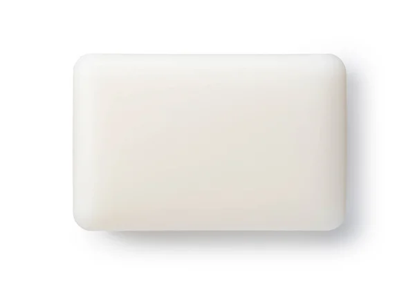 Λευκό Στερεό Σαπούνι Τοποθετείται Λευκό Φόντο Προβολείς Από Πάνω — Φωτογραφία Αρχείου