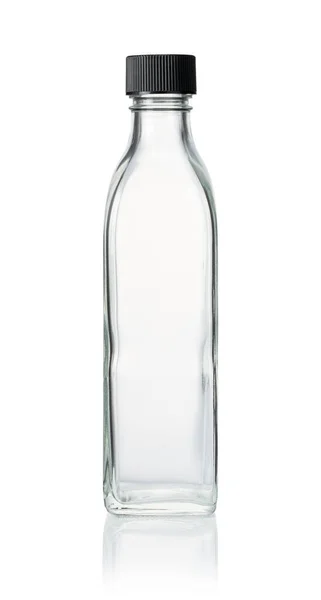 Стеклянная Бутылка Черной Крышкой Белом Фоне — стоковое фото