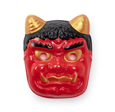 Demon masks placed on a white background. Japanese ogres. Setsubun image.