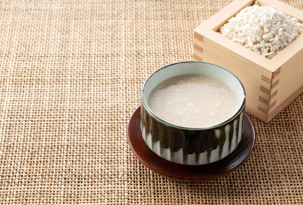 Amazake Rice Malt Masu Box Table Amazake Traditional Japanese Sweet Immagini Stock Royalty Free