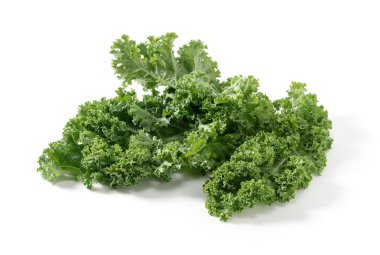 Kale beyaz arka plana yaslanmış. kıvırcık lahana.