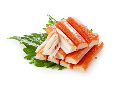 Beyaz Arkaplana yerleştirilmiş Yengeç Çubukları