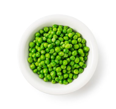 Kaynamış Yeşil Bezelyeler Beyaz Arkaplanda Bir Kasede, Yukarıdan Bakış