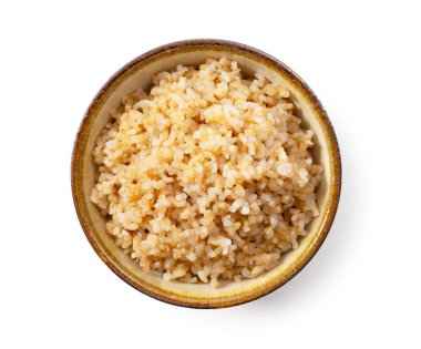 Beyaz Arkaplanda Taze Pişmiş Kahverengi Pirinç, Genel Görünüm