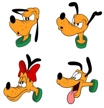 Pluto the dog mickey mouse emotions face vector set clipart