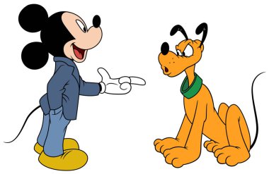 Takım elbiseli Mickey Mouse ve köpek Plüton vektörü