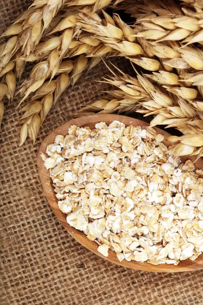 Oat Flakes Rolled Oats Golden Ears Wheat Healthy Lifestyle Healthy Stock Photo