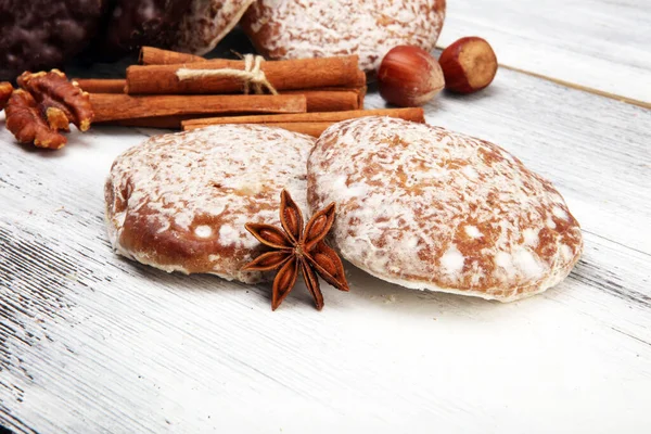 Typical German Gingerbreads Lebkuchen Aachener Printen Christmas Cookies Spices White Stock Image