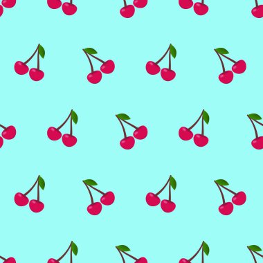 Hafif turkuaz arka planda kirazlı pürüzsüz desen
