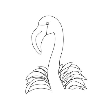 Temel hatları ve tüyleri tanımlanmış bir flamingonun minimalist çizimi