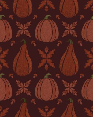 Pumpkins, Palamutlar, Yapraklar ve Neşeli Mevsimlik Motifler