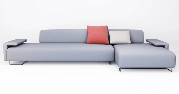 3D家具のモダンなブルーファブリックダブルソファクリッピングパスと白の背景に隔離され リビングルームの装飾デザイン 3Dレンダリング — ストック写真