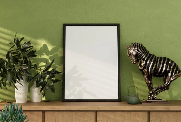 Mock Poster Frame Modern Interior Background Living Room Cabinets Installed — Stock Photo, Image