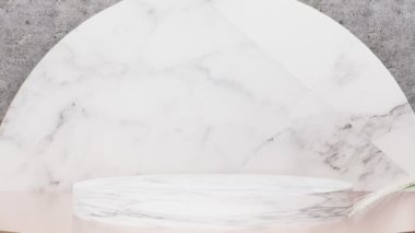Mermer podyum yakınlaştırmadan tüm sahneyi görene kadar kayar. Yaprakların gölgesini oluşturan ışık zamanda hareket ediyor. 3d canlandırma canlandırması