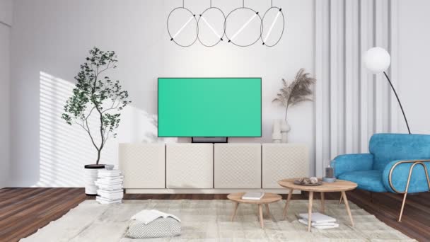 Smart Mit Chroma Schlüssel Modernen Innenraum Obendrein Gibt Dekorationen Vorlage — Stockvideo