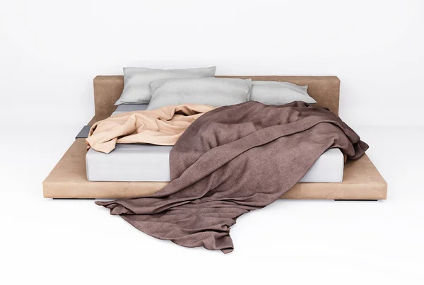 Möbel Ein Modernes Braunes King Size Bett Aus Leder Ist — Stockfoto
