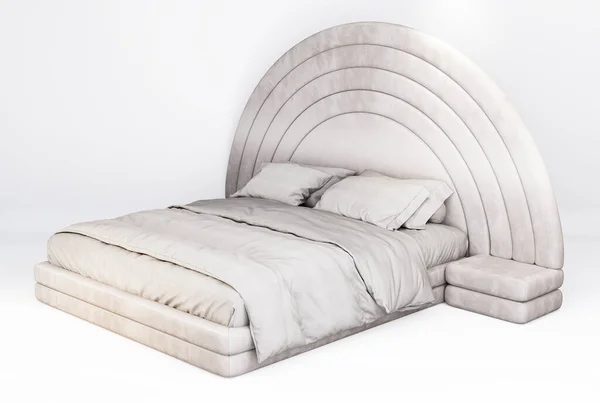 Möbel Modernes Bett King Size Mit Rainbow Gray Velvet Polsterung — Stockfoto