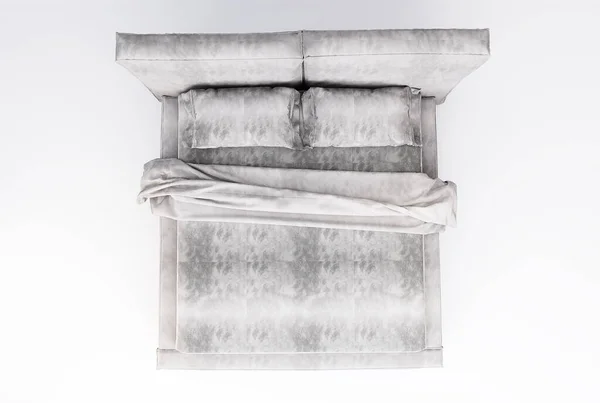 Мебель Современная Кровать Королевского Размера Серым Бархатным Обивочным Покрытием Изолированные — стоковое фото
