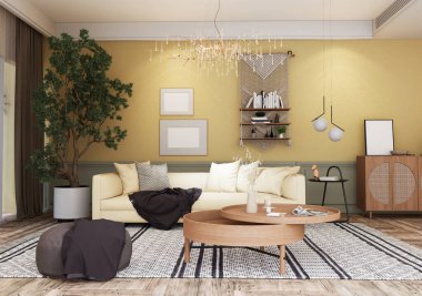 Modern Minimalizm stilinin uyum ve basitliği, bitkilerin yemyeşil renkleri ve sıcak ortam aydınlatmasının birleşmesiyle elde edilir ve bu resimde birleşik bir kompozisyon oluşturulur.