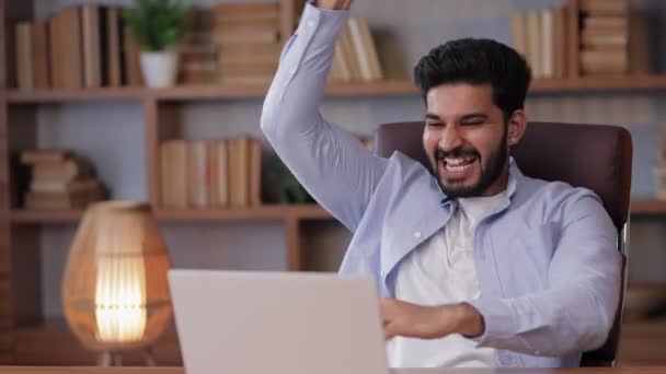 Indian Young Man Celebrating Success Job — Stock Video
