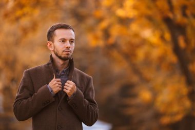 Genç bir adam sarı bir sonbahar gününde parkta yürür. Doğada yalnız zaman geçirmek. Sakin atmosfer.