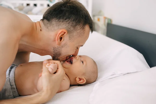 Happy Father Playing Little Baby Son Bonding Spending Time Together — Stock Photo, Image