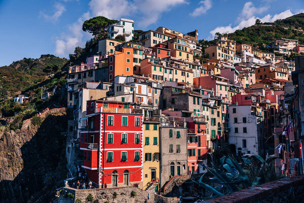 Picturesque view of colorful village on mountain. beautiful traditional Italian architecture.