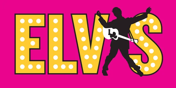 Elvis Rock Roll Singer Vector Illustration Logo Badge Silhouette Drawing — 스톡 벡터
