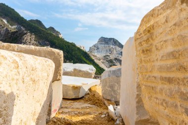 Beautiful scenery with marble quarry in Carrara region, Italy, with white marble blocks