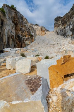 Beautiful scenery with marble quarry in Carrara region, Italy, with white marble blocks